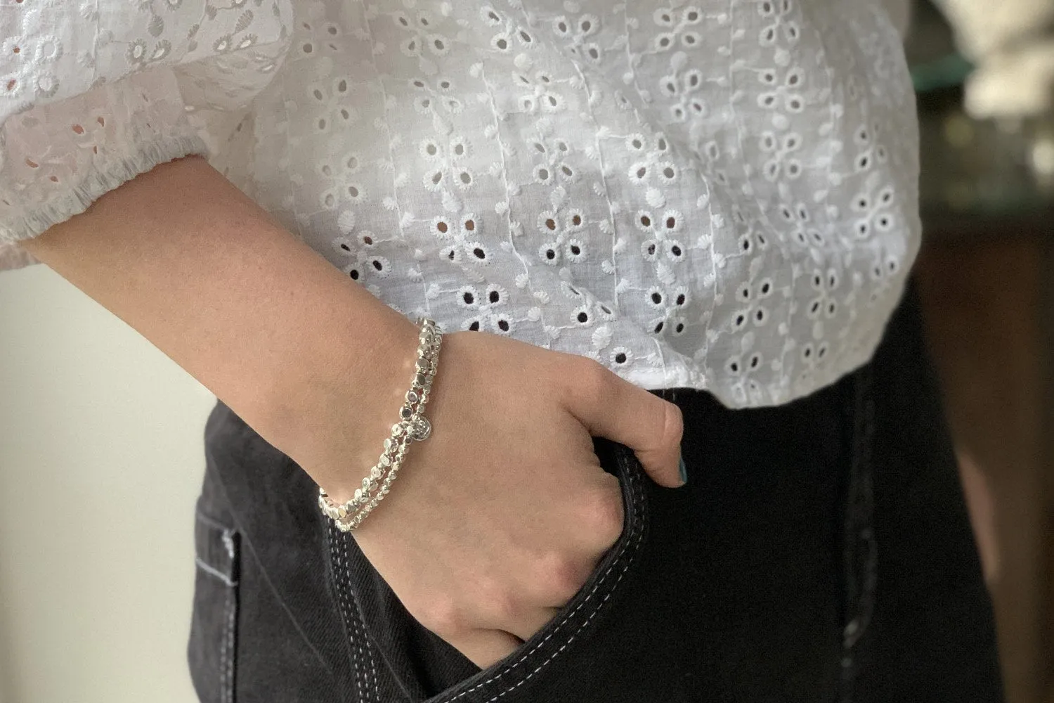 Sabal Major Silver Nugget Stretchy Bracelet Set