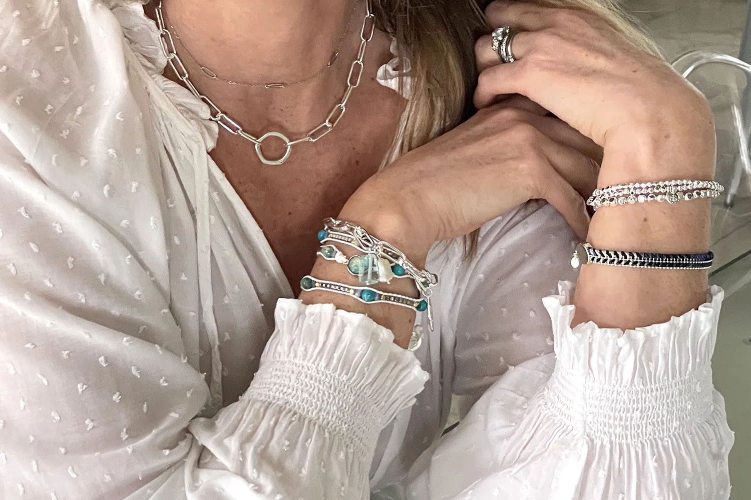 Sabal Major Silver Nugget Stretchy Bracelet Set