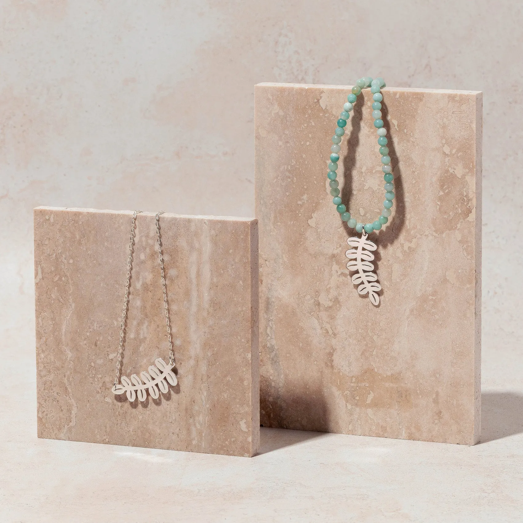 Silver Dollar Leaves on Amazonite Beaded Necklace