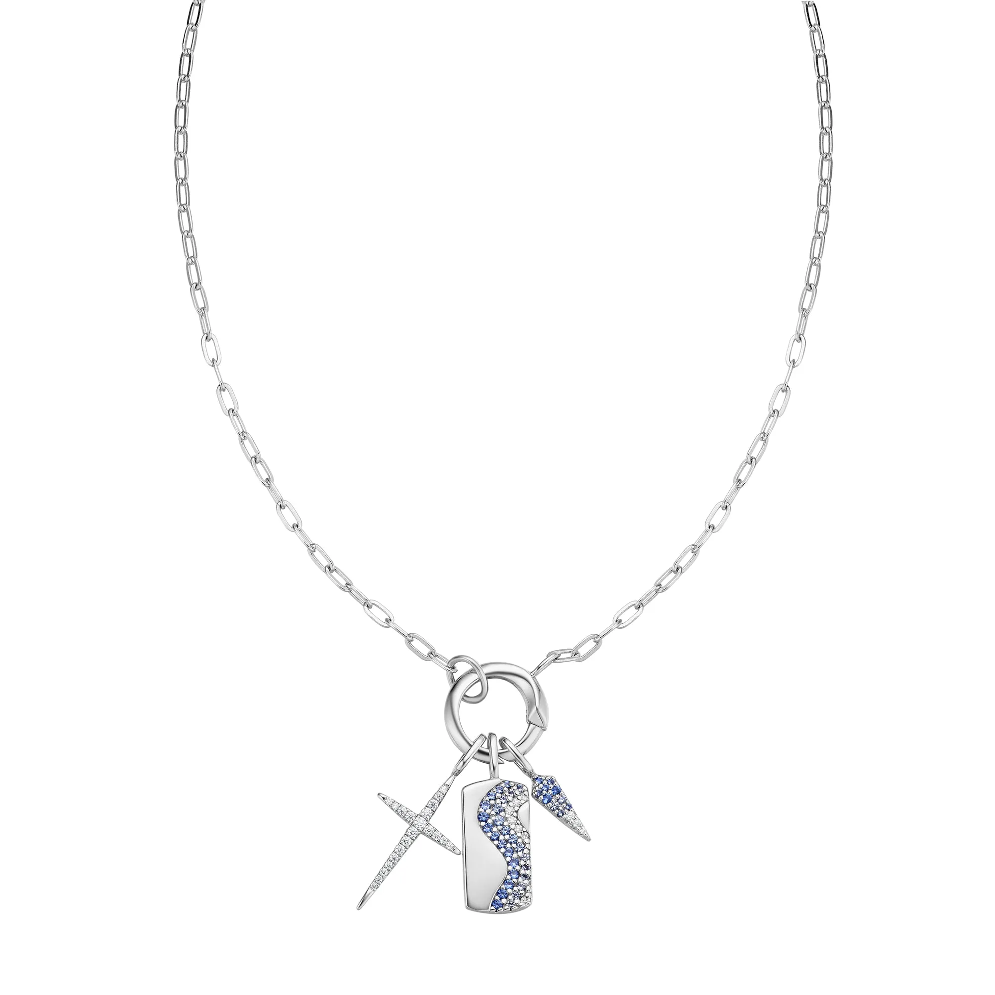 Silver Mini Link Charm Chain Connector Necklace