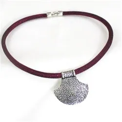 Silver Shield Pendant on Maroon Metallic Cord Necklace