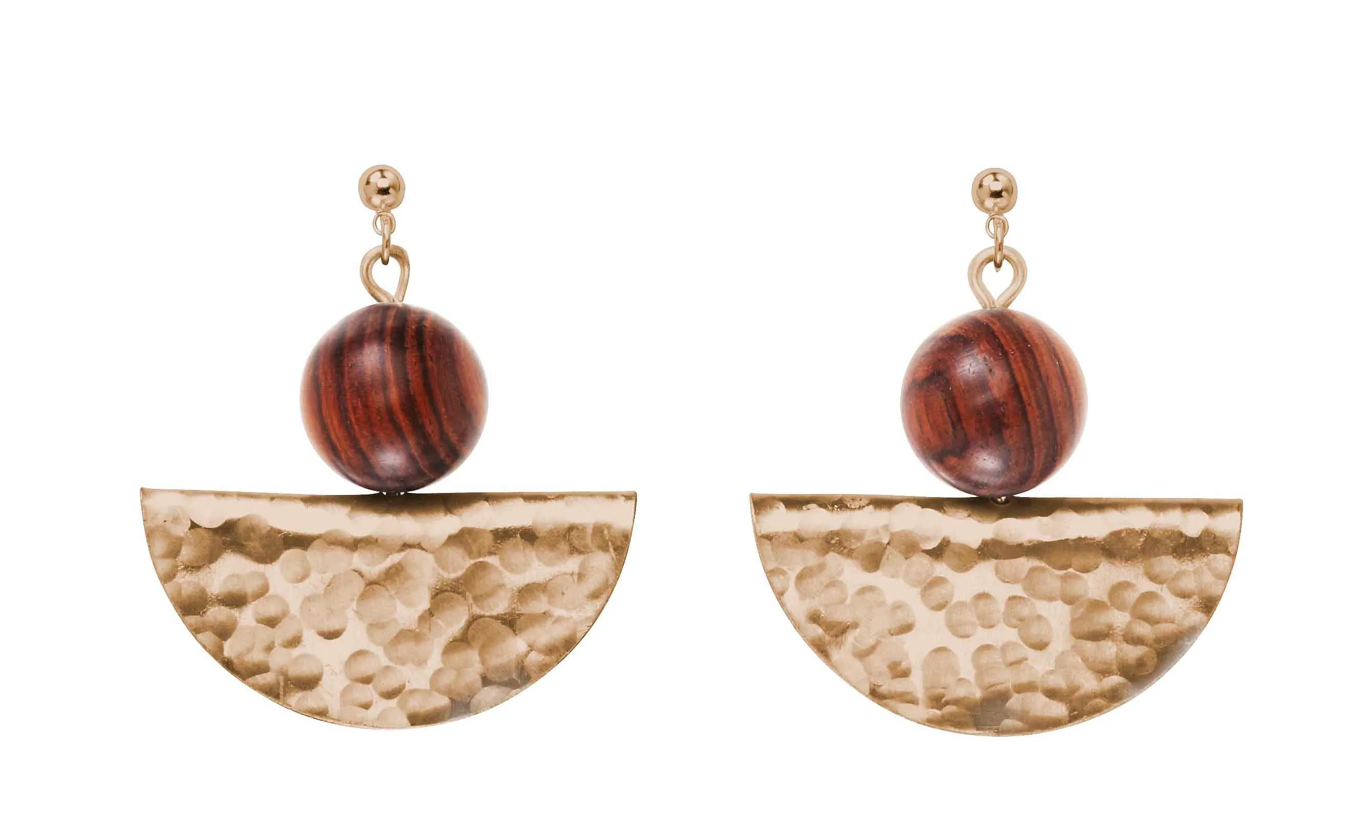 SILVIA Popular Half Circle Organic Wood and Metal Earrings