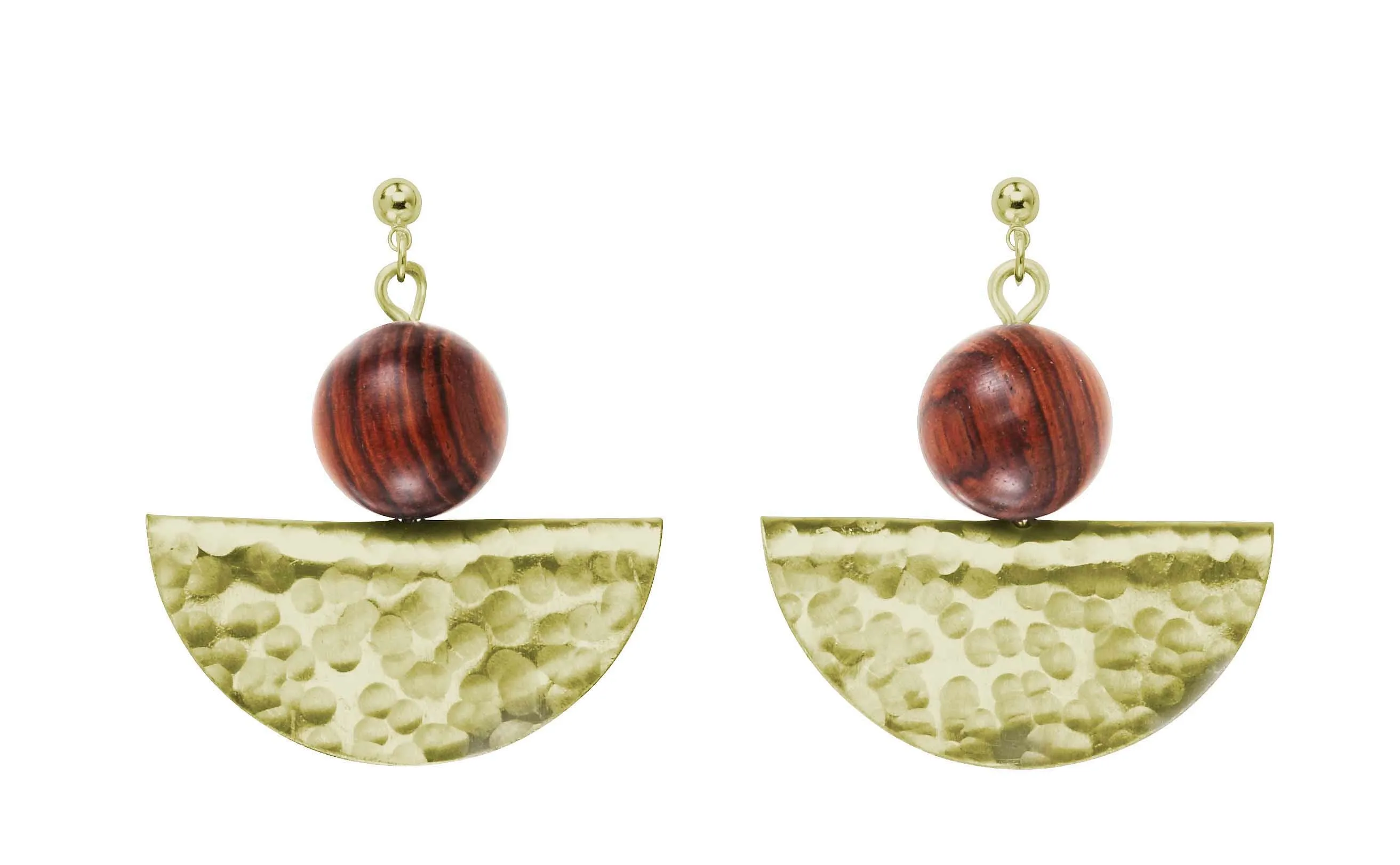 SILVIA Popular Half Circle Organic Wood and Metal Earrings