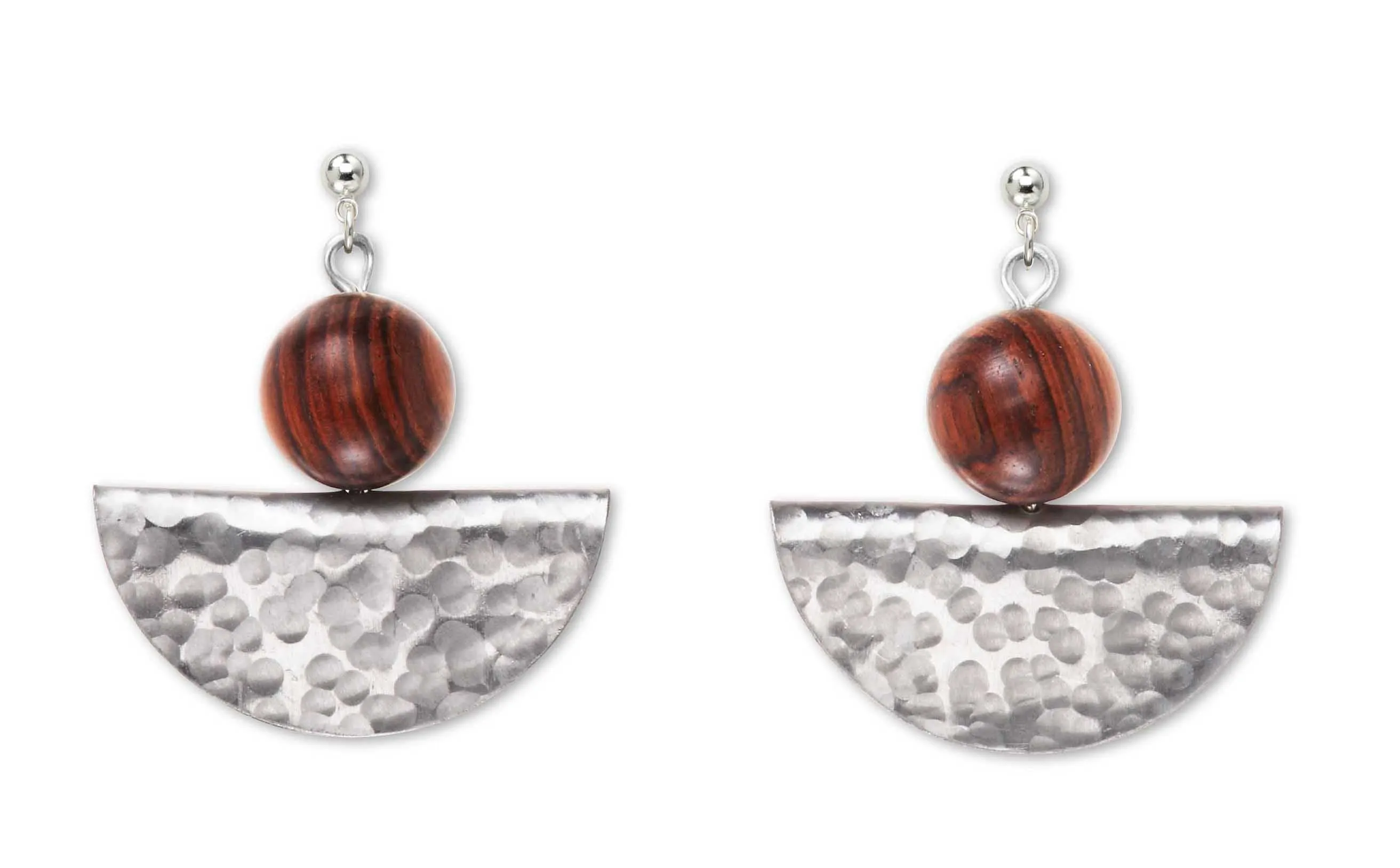 SILVIA Popular Half Circle Organic Wood and Metal Earrings