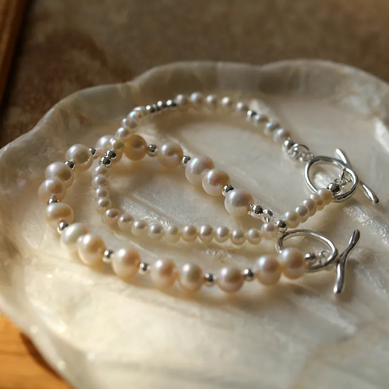 Simple Elegant Ot Pearl Silver Bracelet
