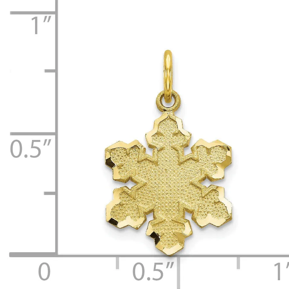 Solid 10k Yellow Gold Satin Snowflake Pendant