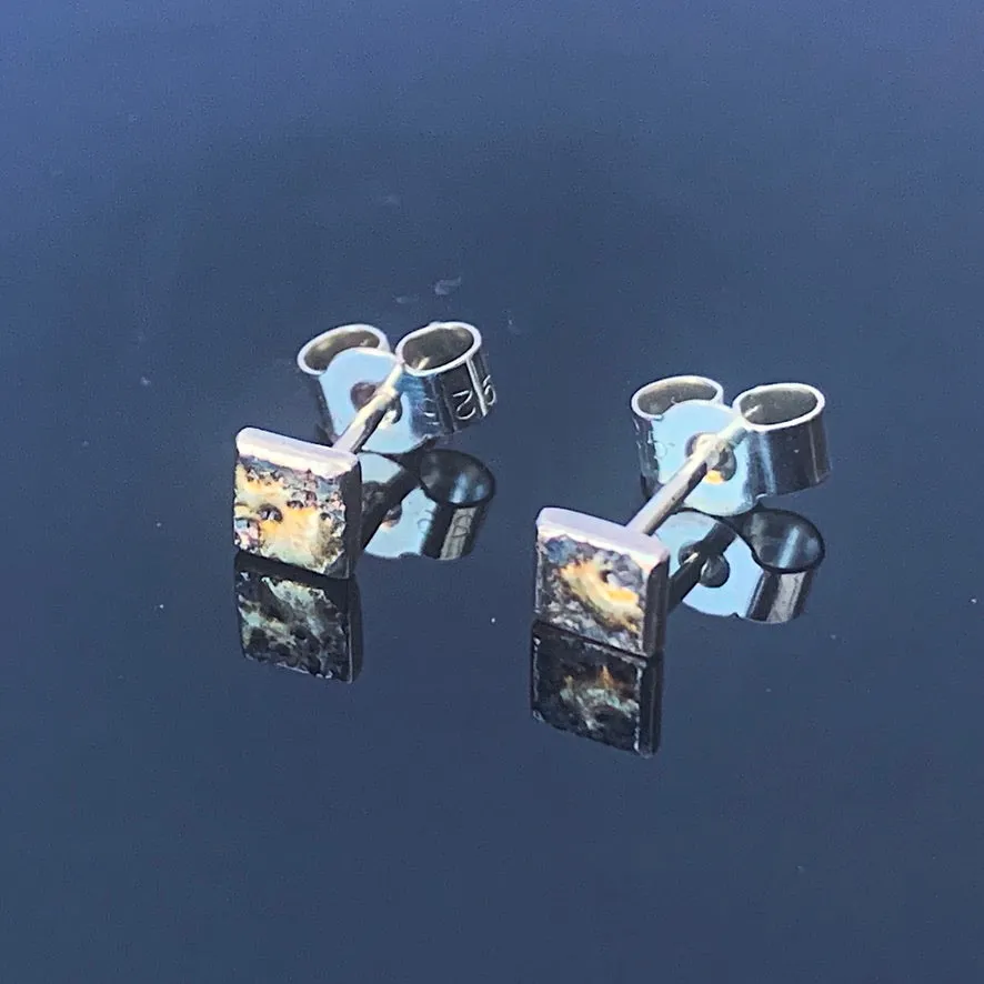 Solid sterling silver and gold tiny stud earrings