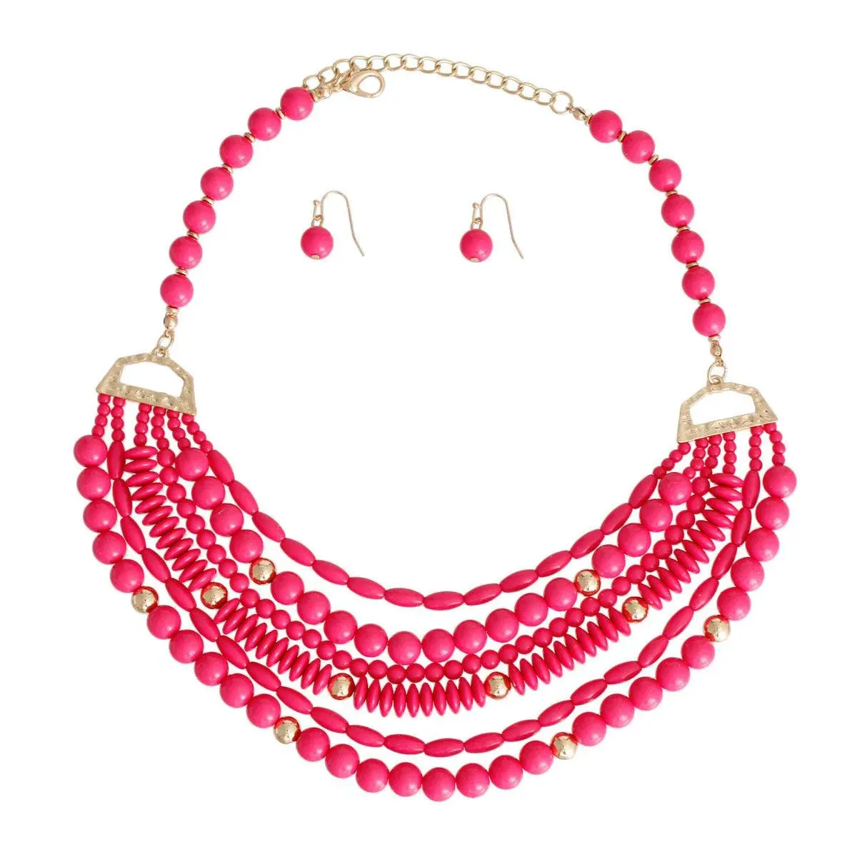 Stand Out with a 6-Strand Hot Pink Bead Necklace Set: Chic & Unique