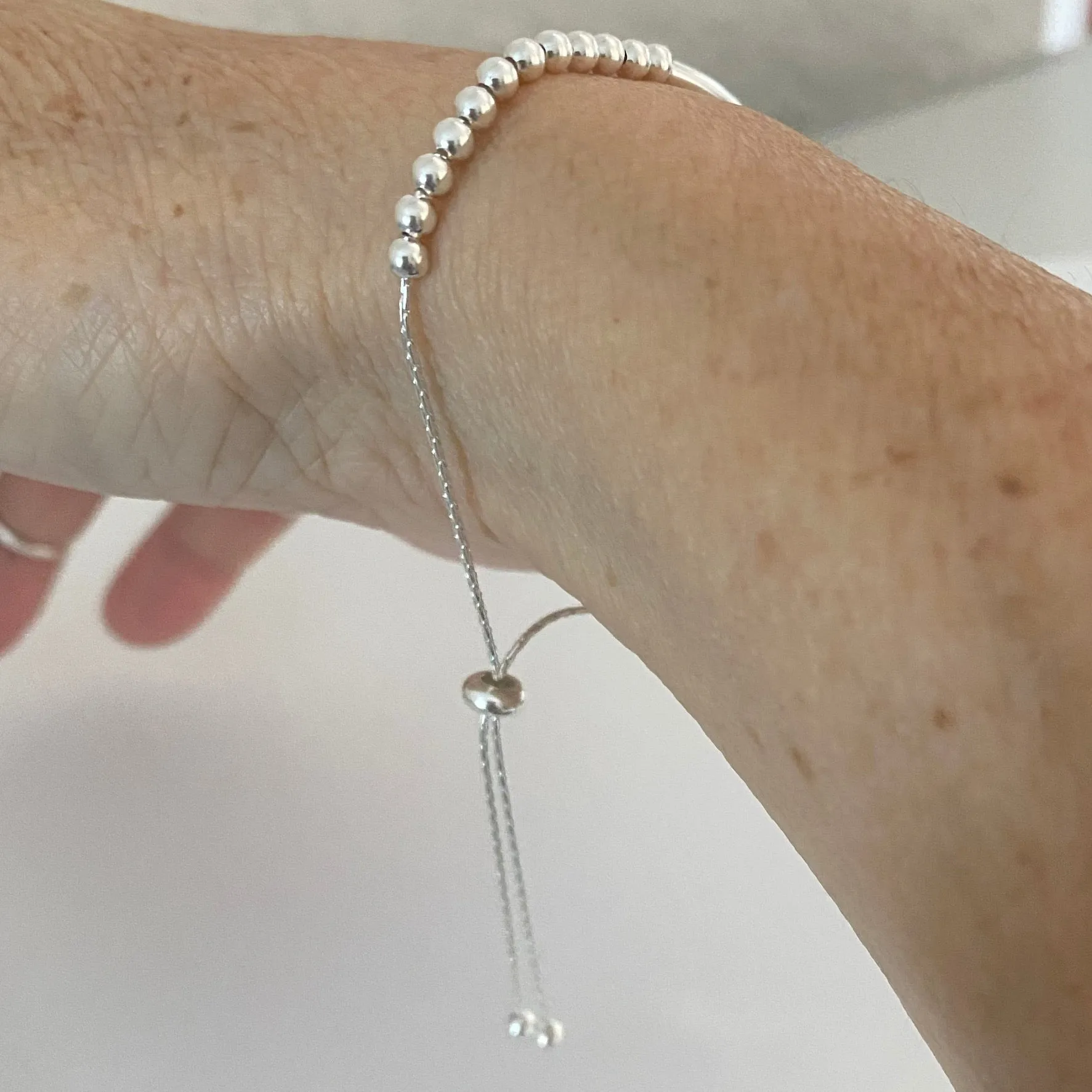 Sterling Silver Adjustable Beads and Bar  Bracelet, Silver Bracelet, Boho Bracelet, Bead Bracelet