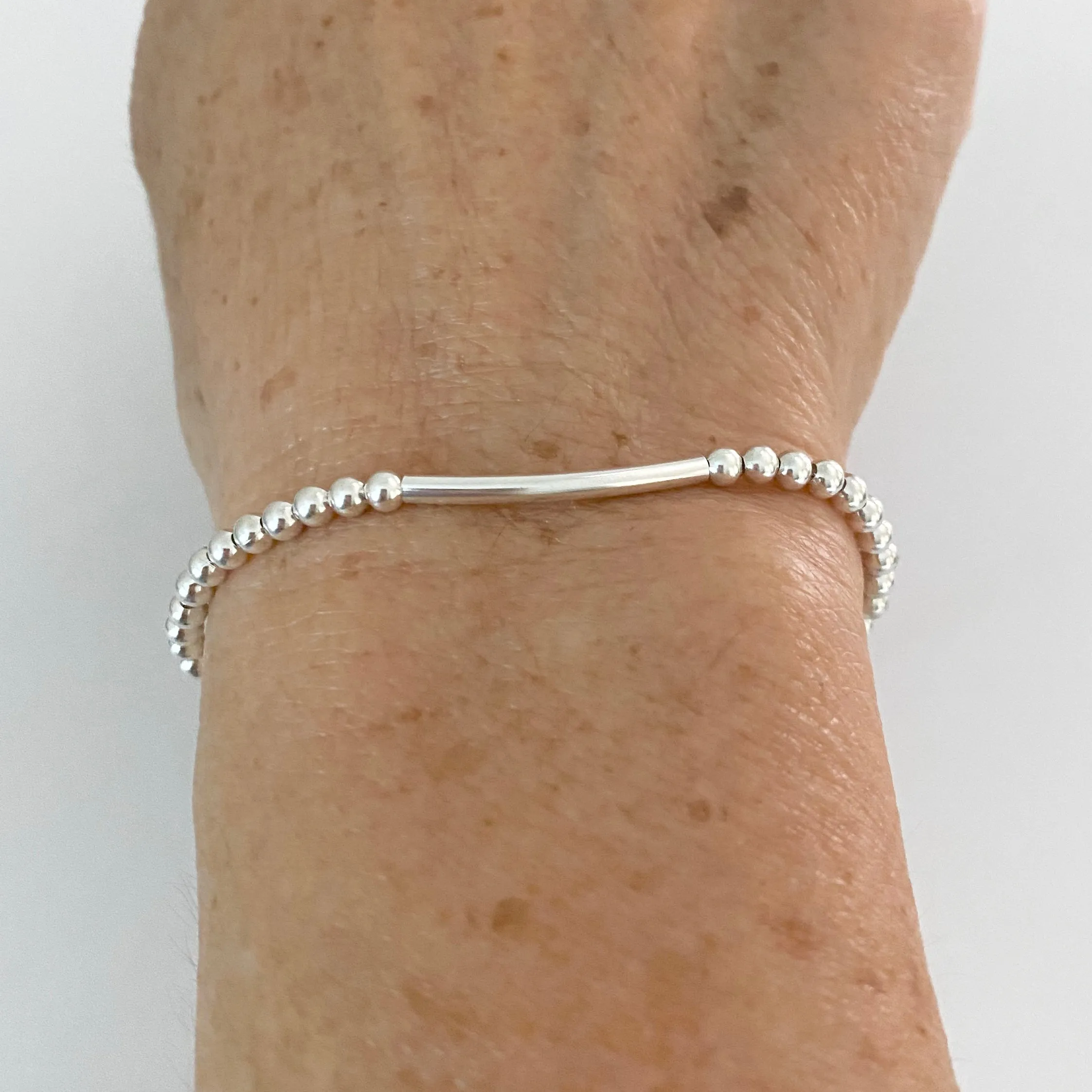 Sterling Silver Adjustable Beads and Bar  Bracelet, Silver Bracelet, Boho Bracelet, Bead Bracelet