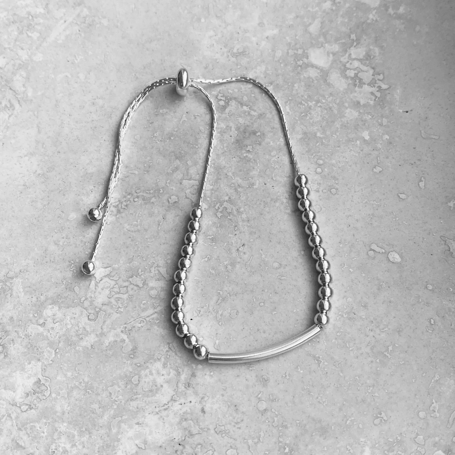 Sterling Silver Adjustable Beads and Bar  Bracelet, Silver Bracelet, Boho Bracelet, Bead Bracelet