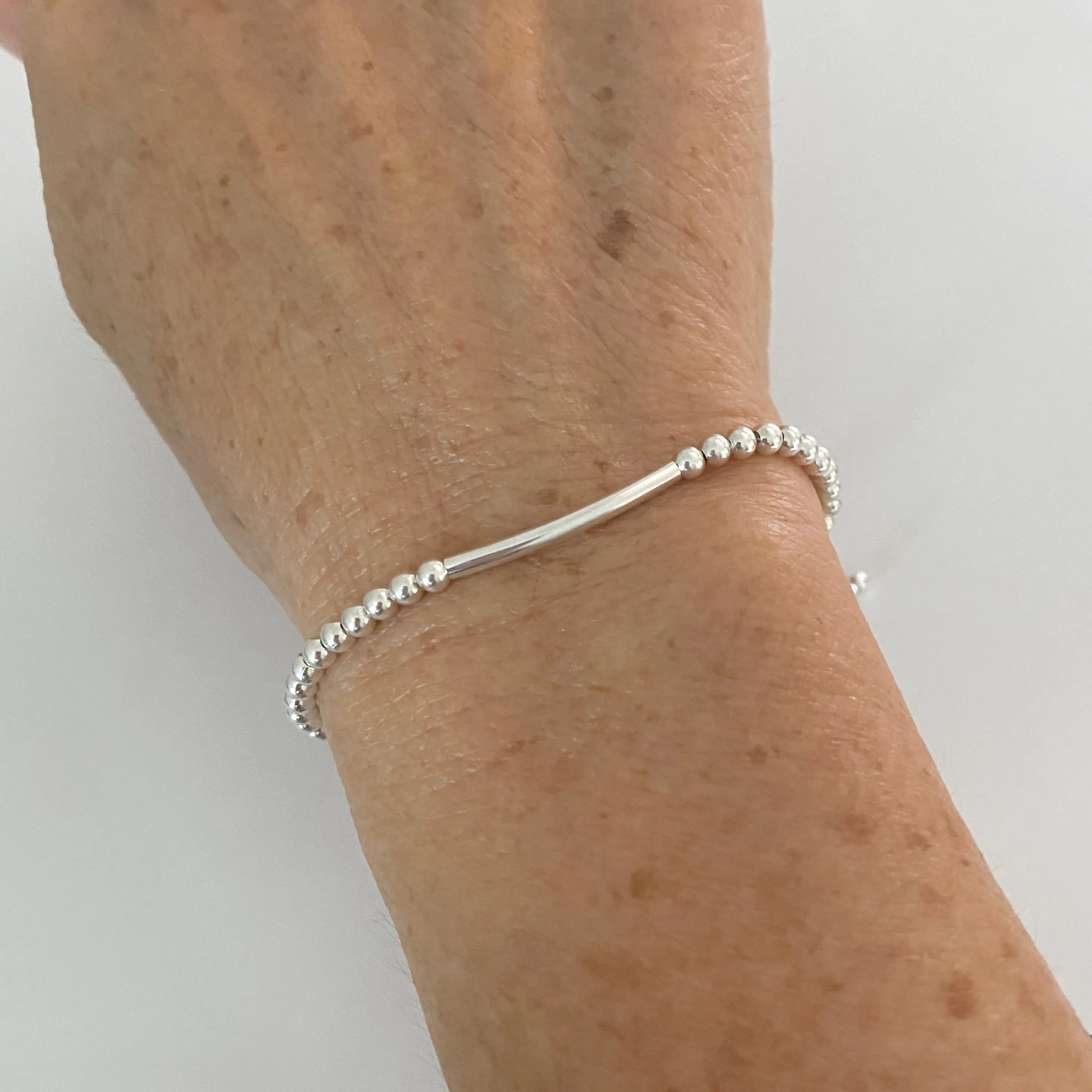 Sterling Silver Adjustable Beads and Bar  Bracelet, Silver Bracelet, Boho Bracelet, Bead Bracelet