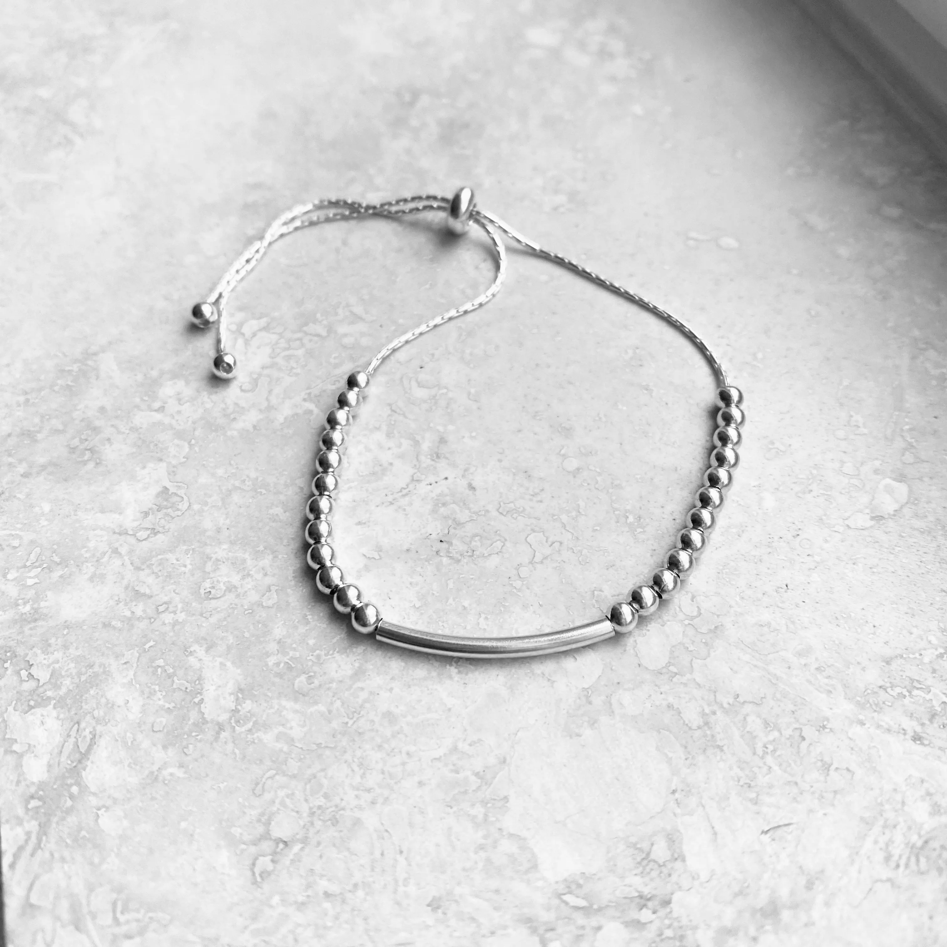 Sterling Silver Adjustable Beads and Bar  Bracelet, Silver Bracelet, Boho Bracelet, Bead Bracelet