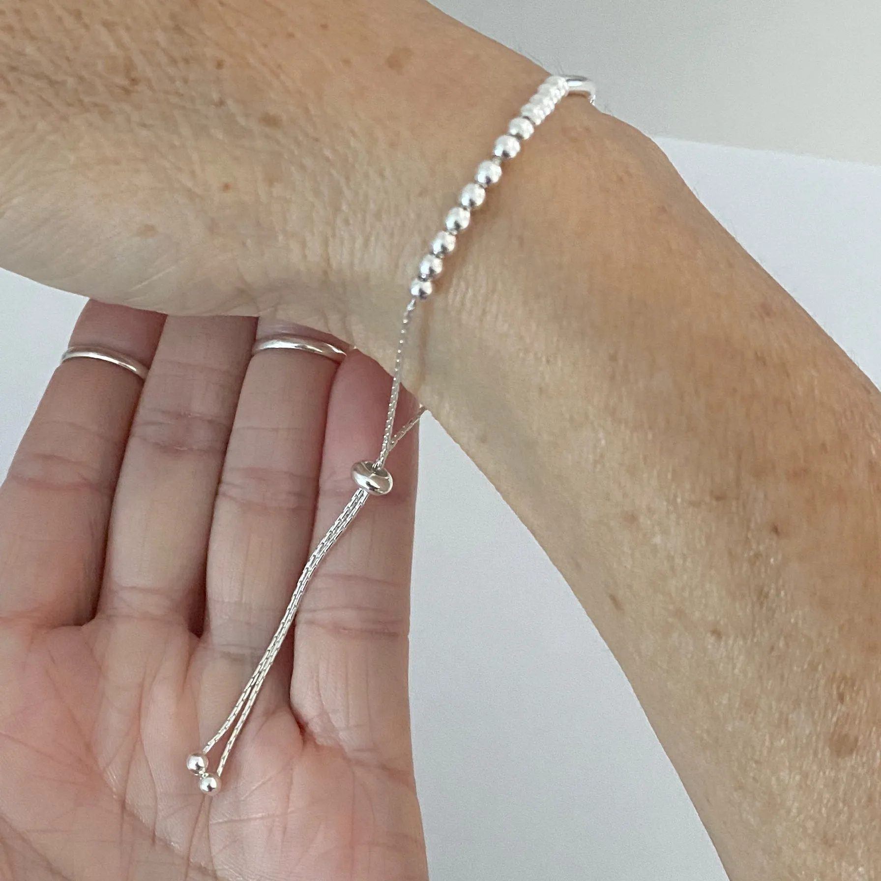 Sterling Silver Adjustable Beads and Bar  Bracelet, Silver Bracelet, Boho Bracelet, Bead Bracelet