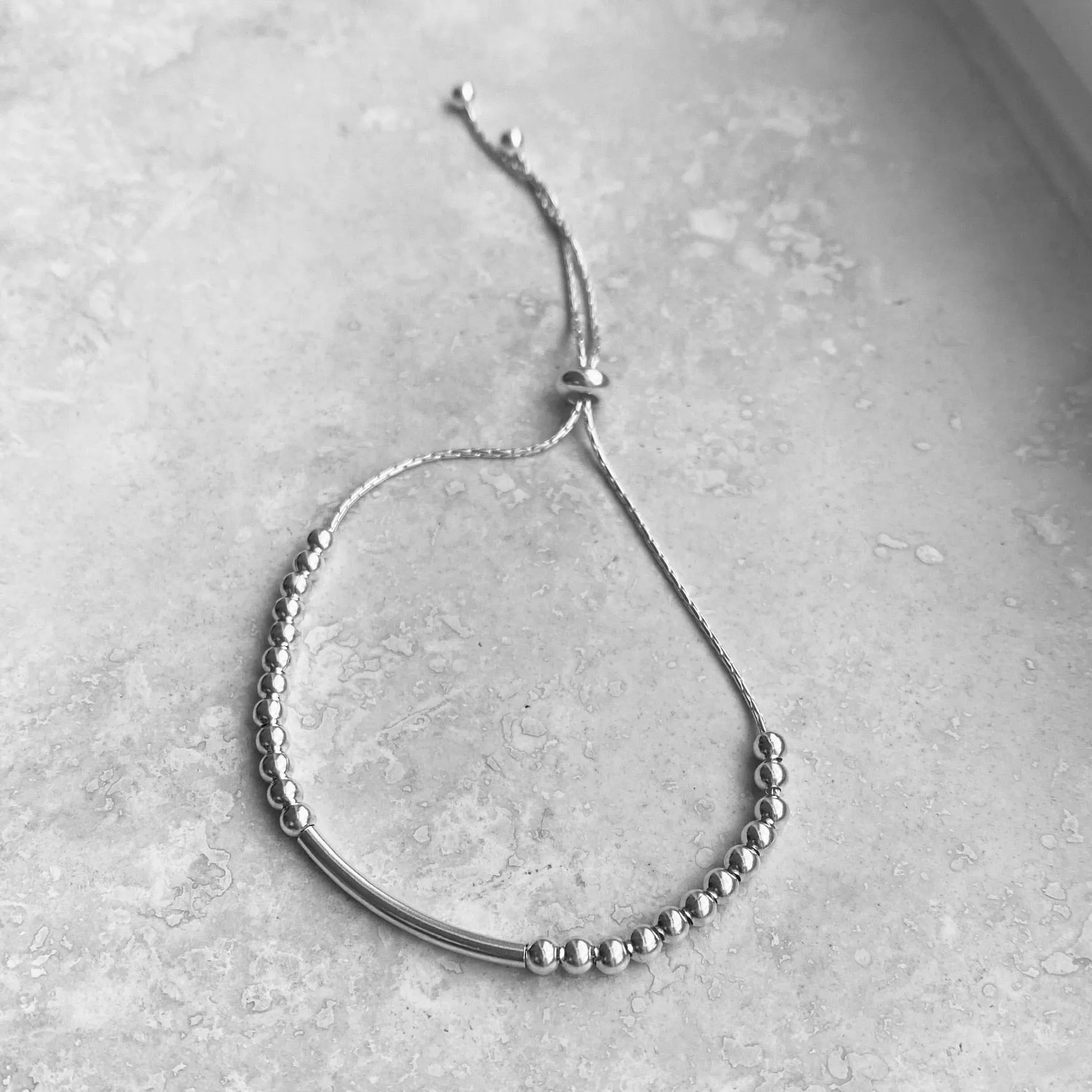 Sterling Silver Adjustable Beads and Bar  Bracelet, Silver Bracelet, Boho Bracelet, Bead Bracelet