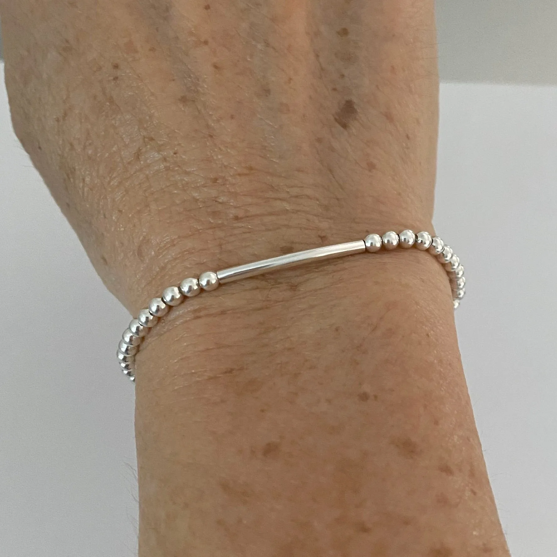 Sterling Silver Adjustable Beads and Bar  Bracelet, Silver Bracelet, Boho Bracelet, Bead Bracelet