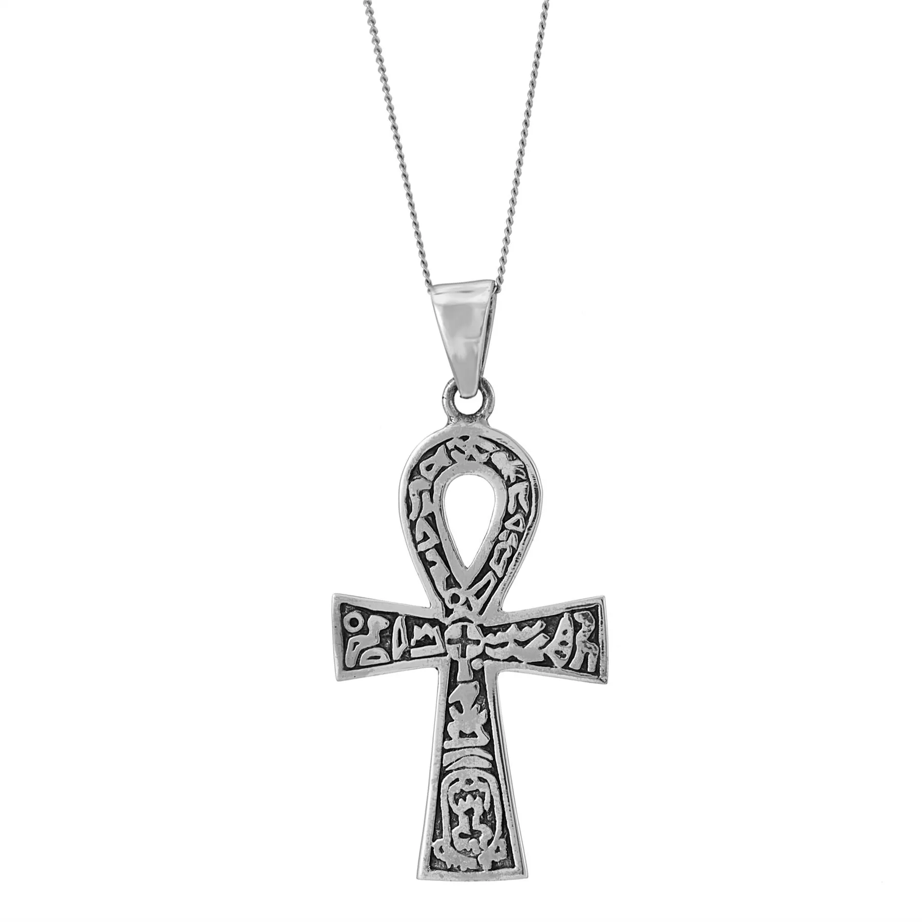 Sterling Silver Egyptian Ankh Cross Pendant Necklace