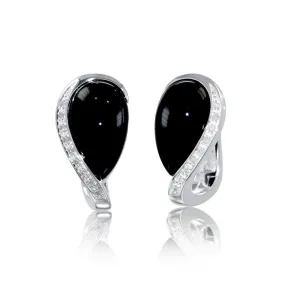 Sterling Silver Onyx Brilliant Diamond Earrings - 06/82651