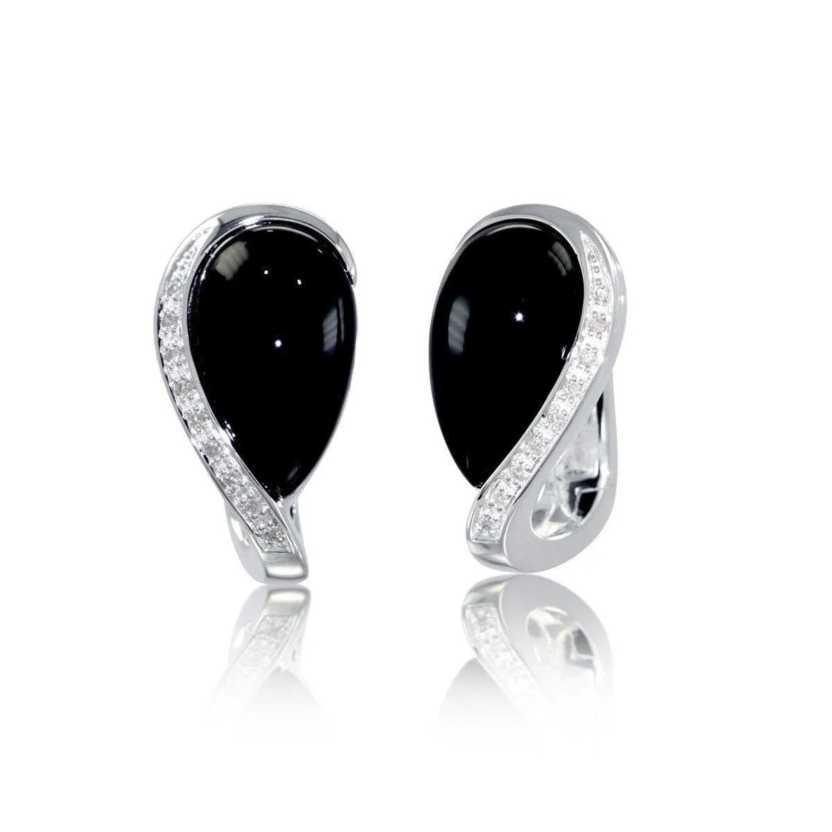 Sterling Silver Onyx Brilliant Diamond Earrings - 06/82651