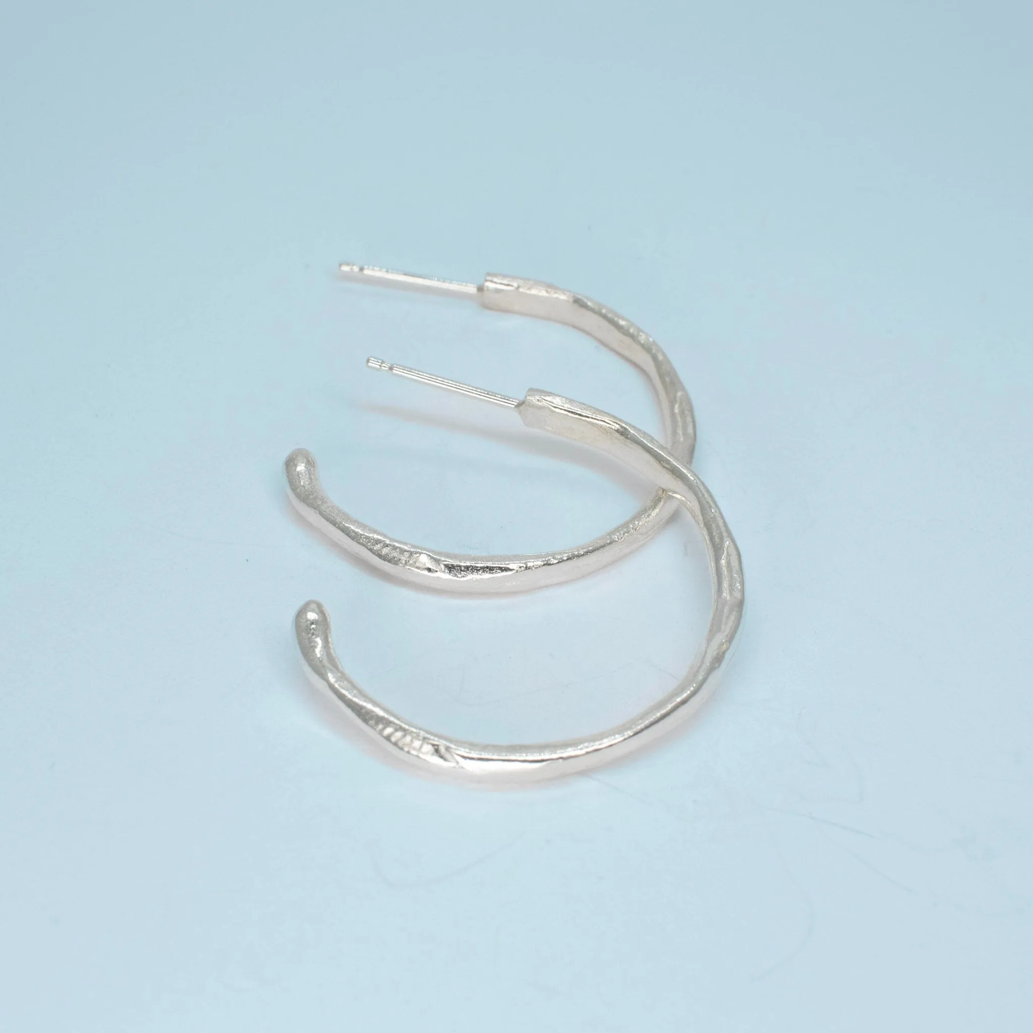 Sterling Silver Organic Hammered Hoops Large