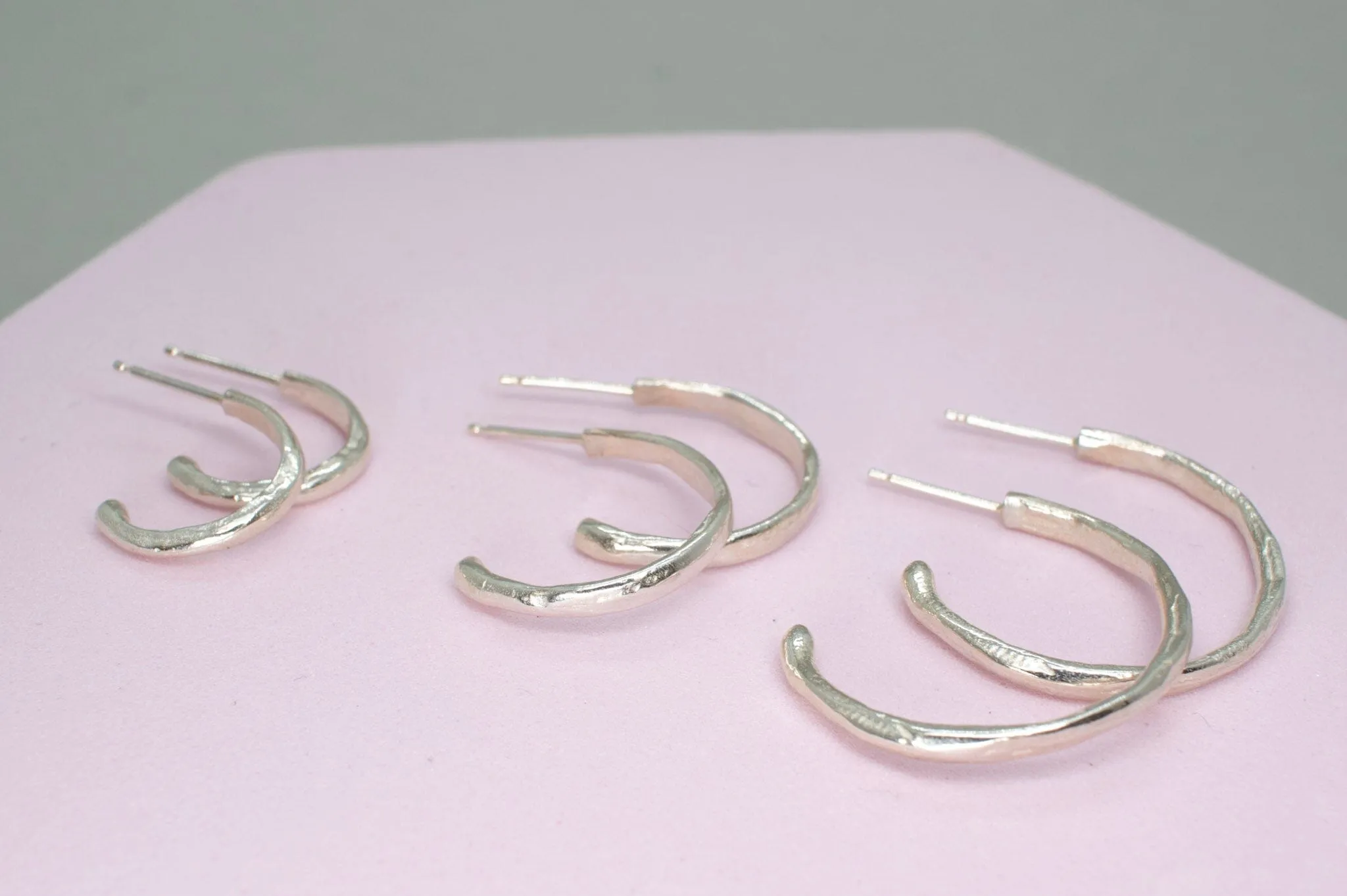 Sterling Silver Organic Hammered Hoops Large