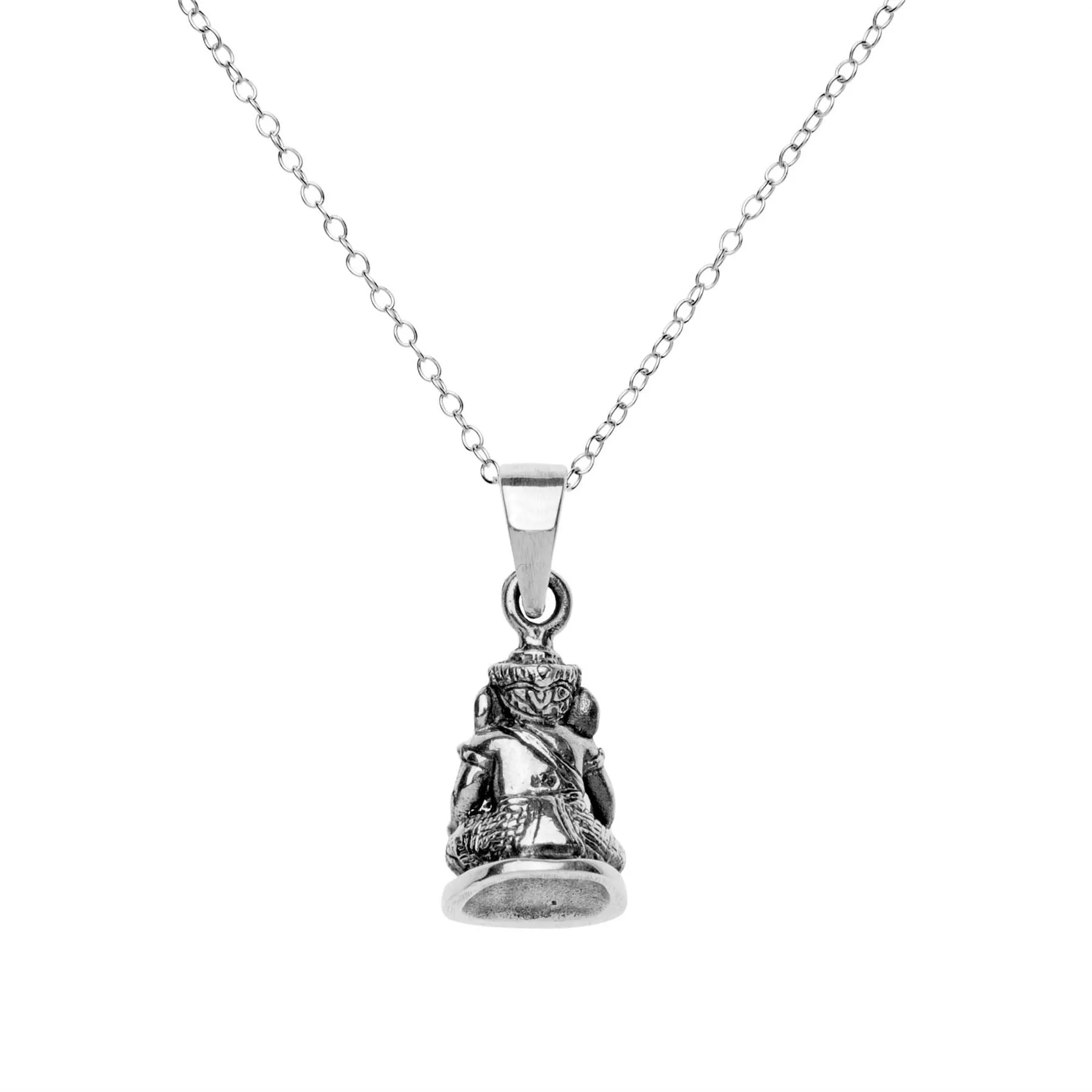 Sterling Silver Seated Ganesh Pendant Necklace - Hindu God Design