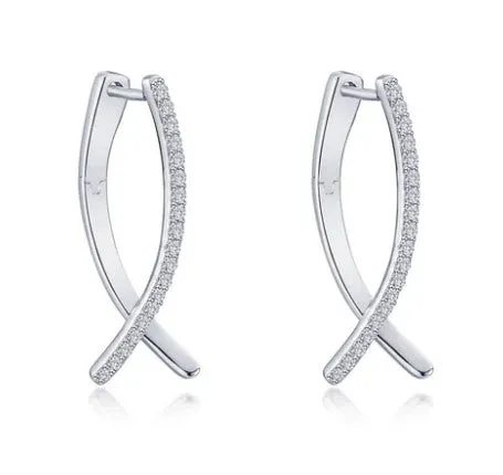 Sterling Silver Simulated Diamond Crossover Oval Hoop Earrings by Lafonn