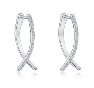 Sterling Silver Simulated Diamond Crossover Oval Hoop Earrings by Lafonn