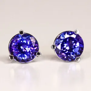 Tanzanite Earrings 1.85 Carat round Brilliant