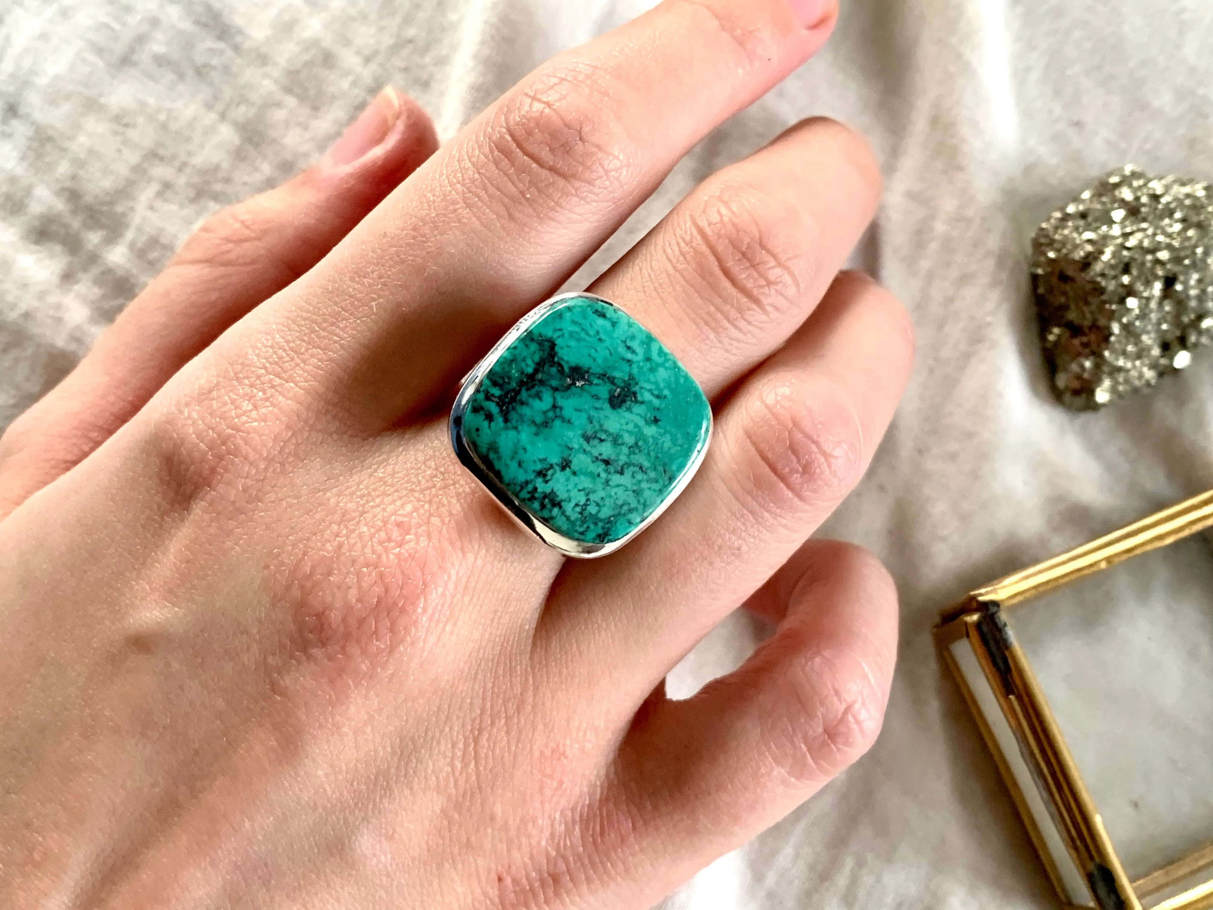 Tibetan Turquoise Adjustable Ring - Square
