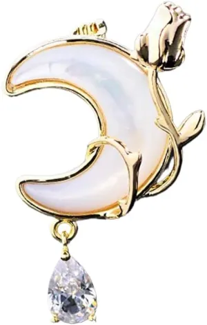 Tiny Crescent Brooch Pin for Women Geometry Moon Rose Flower Lapel Pins Cubic Zirconia Teardrop Dangle Brooches Cardigan Collar Clip Dress Shirt Coat Accessory Fashion Jewelry