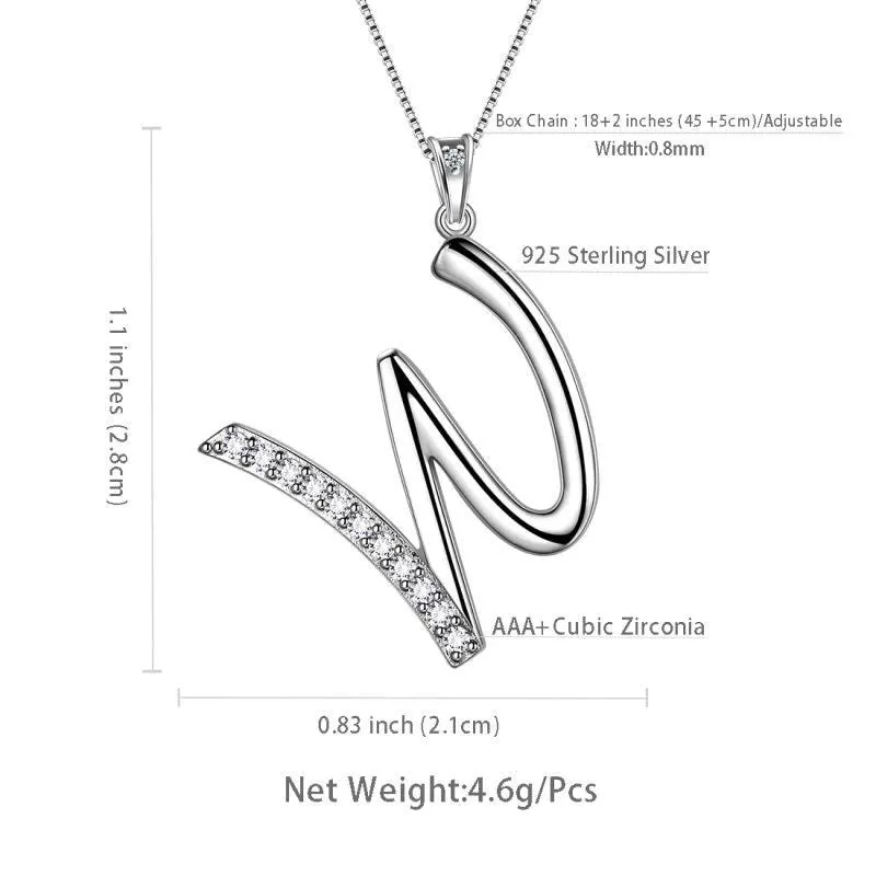 Tokyo Mart Letter Initial W Necklaces Pendant Women Girls Name Jewelry Gift 925 Sterling Silver