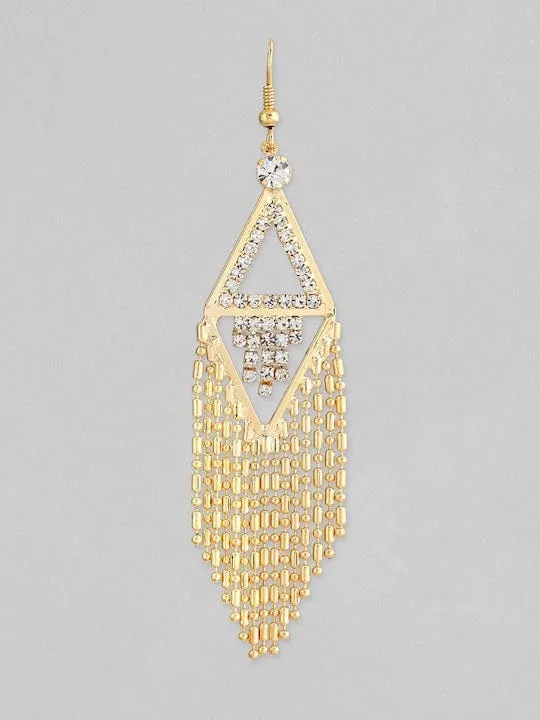 TOKYO TALKIES X Rubans 18K Gold Plated Zirconia Studded Chain Beaded Fringe Dangler Earrings