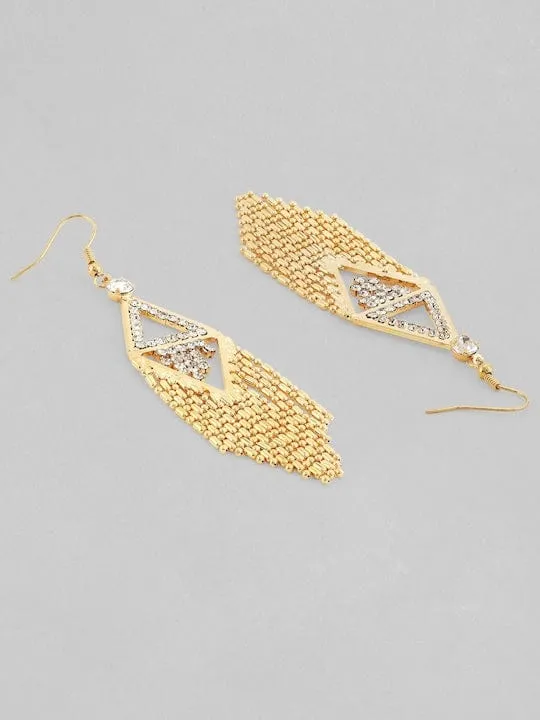 TOKYO TALKIES X Rubans 18K Gold Plated Zirconia Studded Chain Beaded Fringe Dangler Earrings