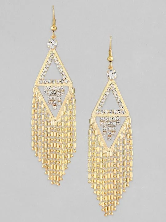 TOKYO TALKIES X Rubans 18K Gold Plated Zirconia Studded Chain Beaded Fringe Dangler Earrings