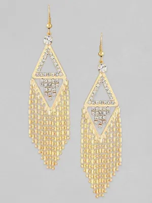 TOKYO TALKIES X Rubans 18K Gold Plated Zirconia Studded Chain Beaded Fringe Dangler Earrings
