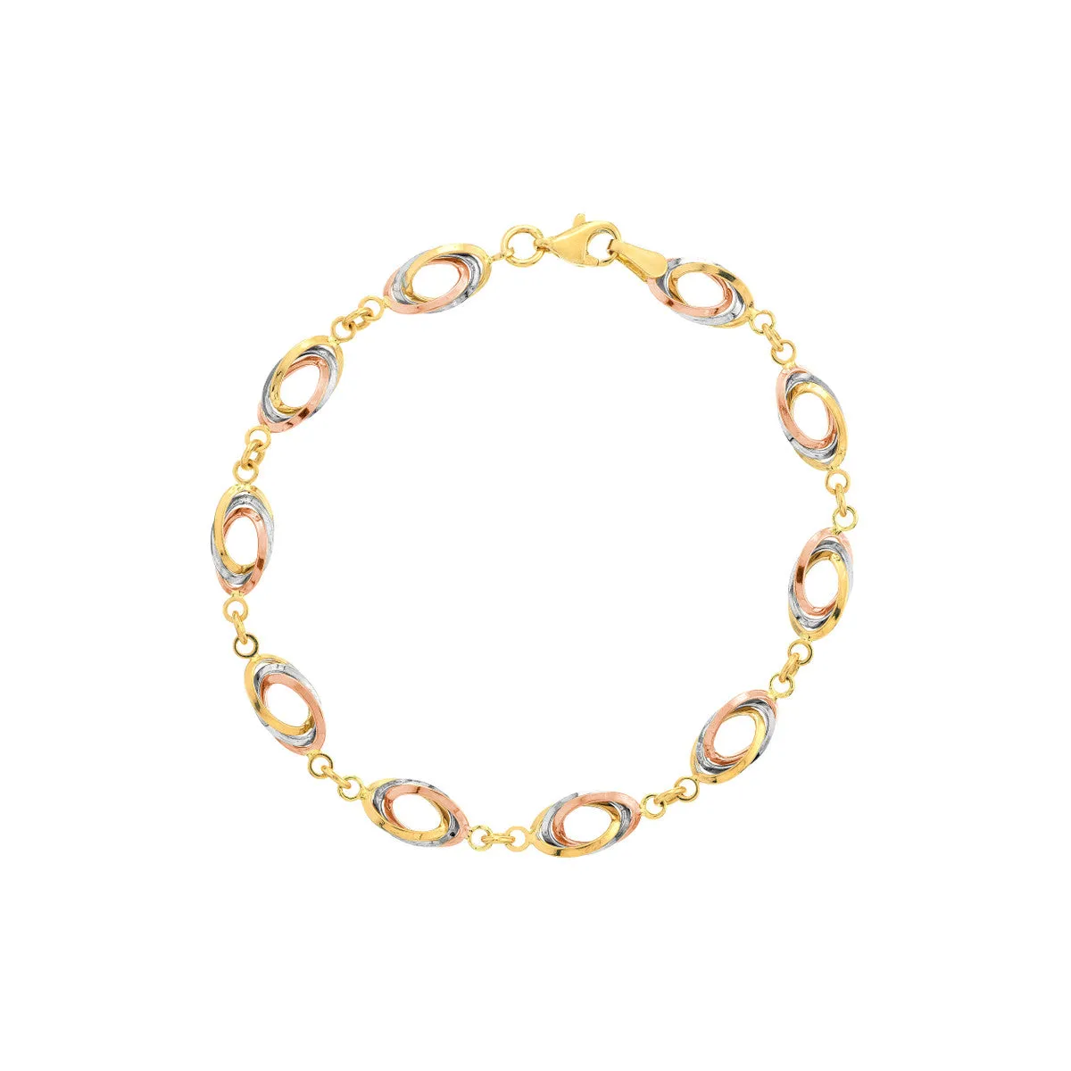 Tri-Color Interwoven Triple Oval Link Bracelet