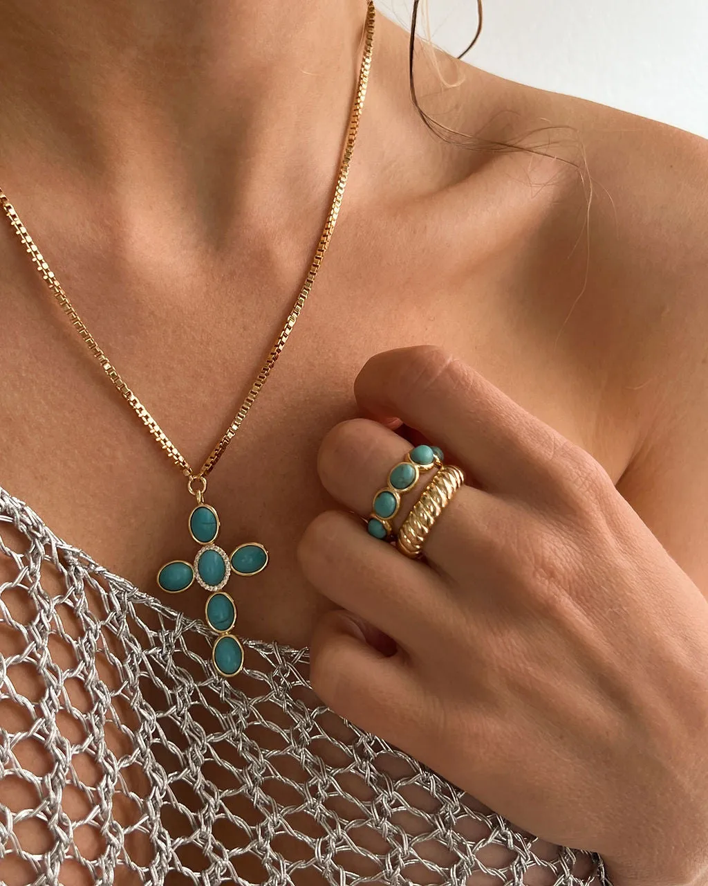 Turquoise Stone Ring- Gold