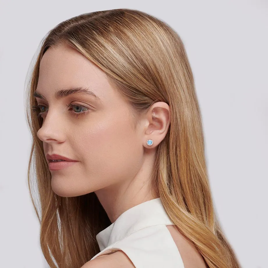 TYME - Bezel Edge Aqua Spinel Earrings 18k Rose Gold
