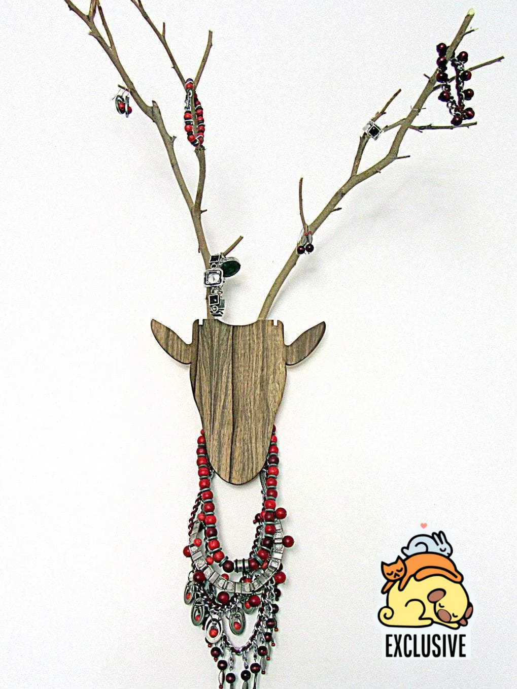 Unique jewelry hanger - Deer head with antlers made from branches