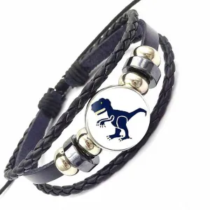 Vegan T-Rex Dinosaur Hide Glass Cabochon Braided Boho Bracelet 2 Options
