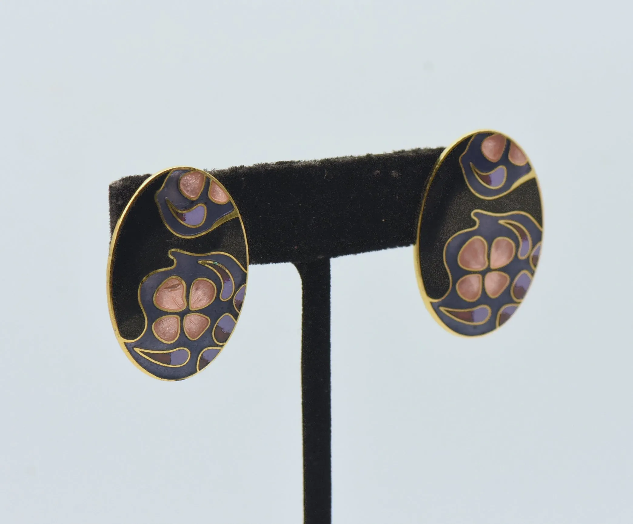 Vintage Enamel Abstract Floral Design Earrings