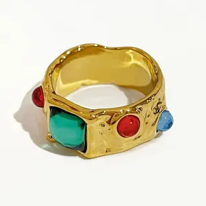 Vintage Golden Colorful Glass Chunky Rings for Ladies