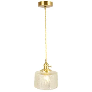 Vintage Industrial Wavy Glass Pendant Light with 1 Cylindrical Lamp