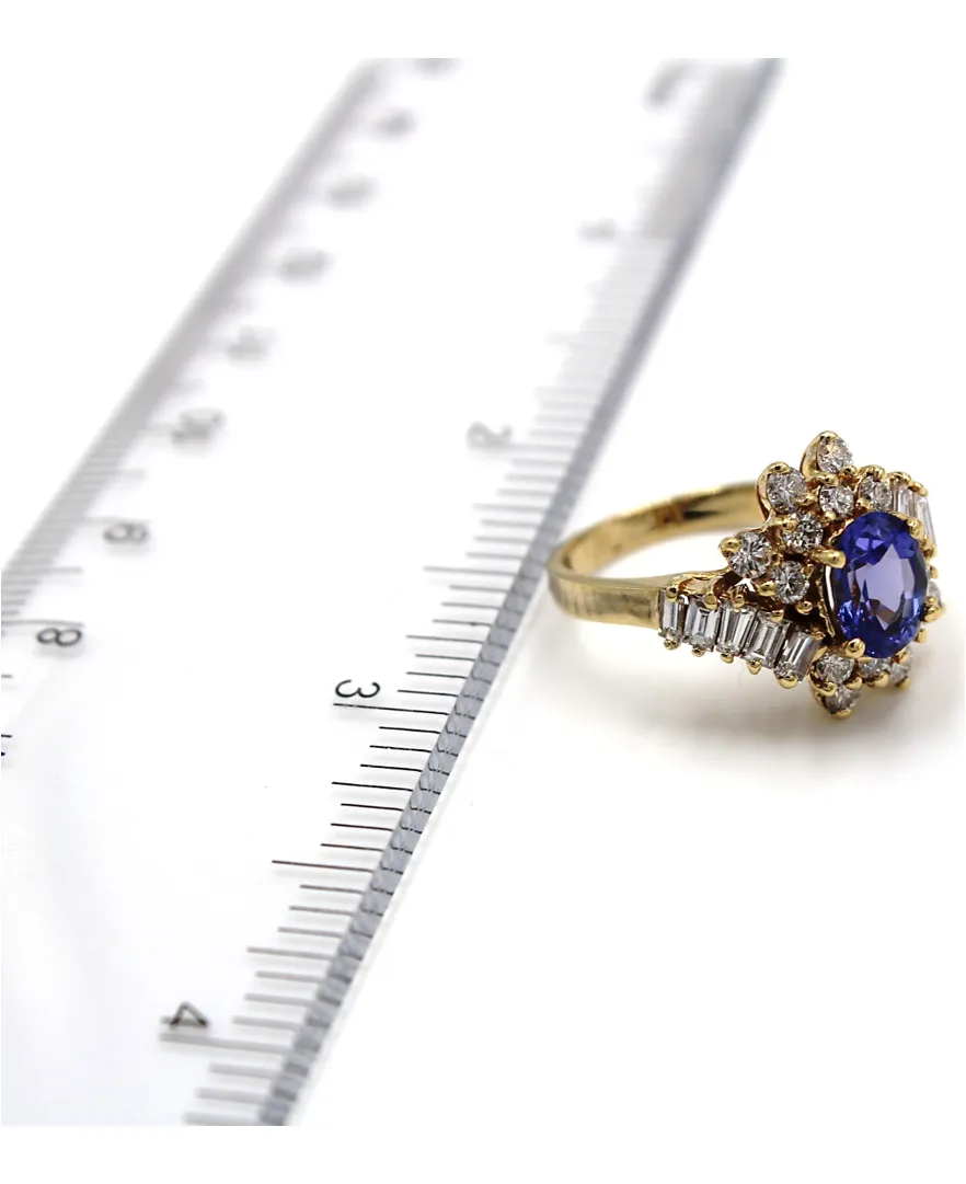 Vintage Tanzanite Ring with Diamonds Set in 14K Gold