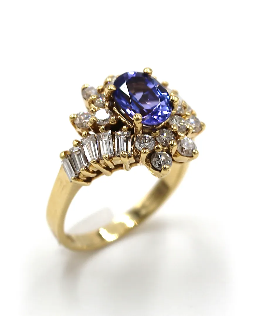 Vintage Tanzanite Ring with Diamonds Set in 14K Gold