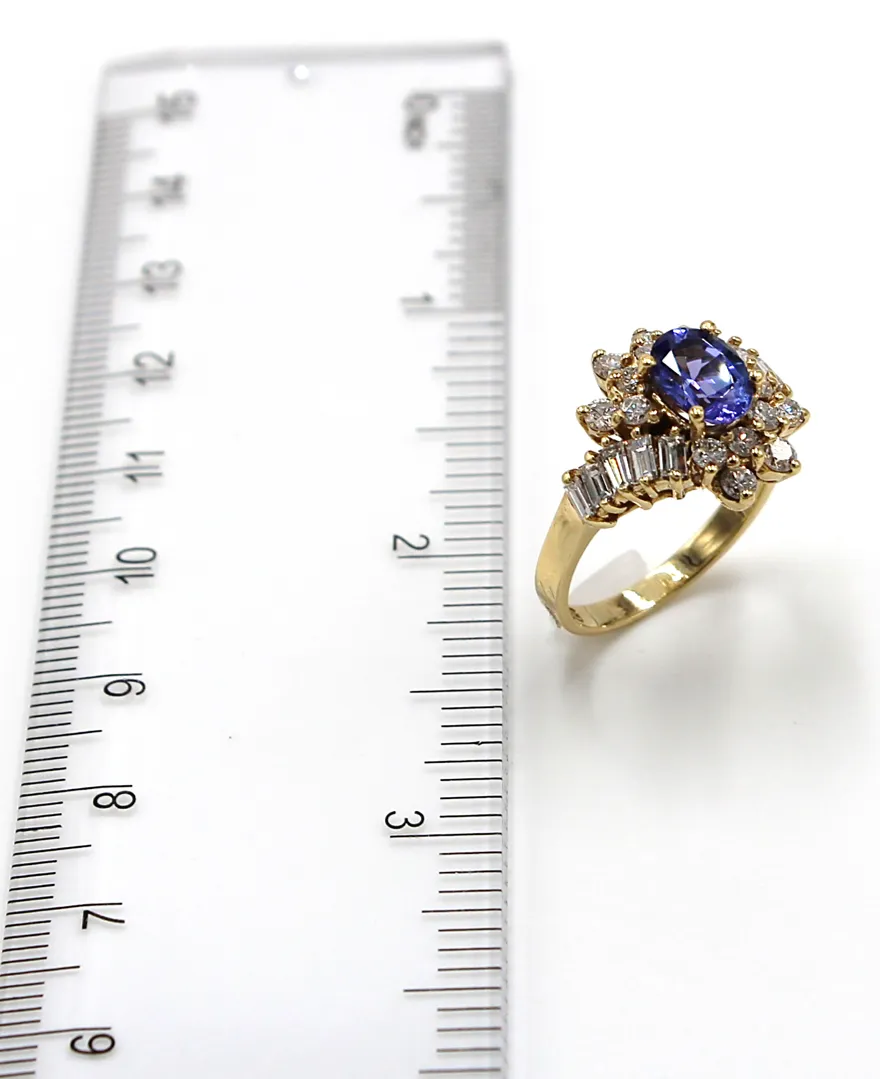 Vintage Tanzanite Ring with Diamonds Set in 14K Gold