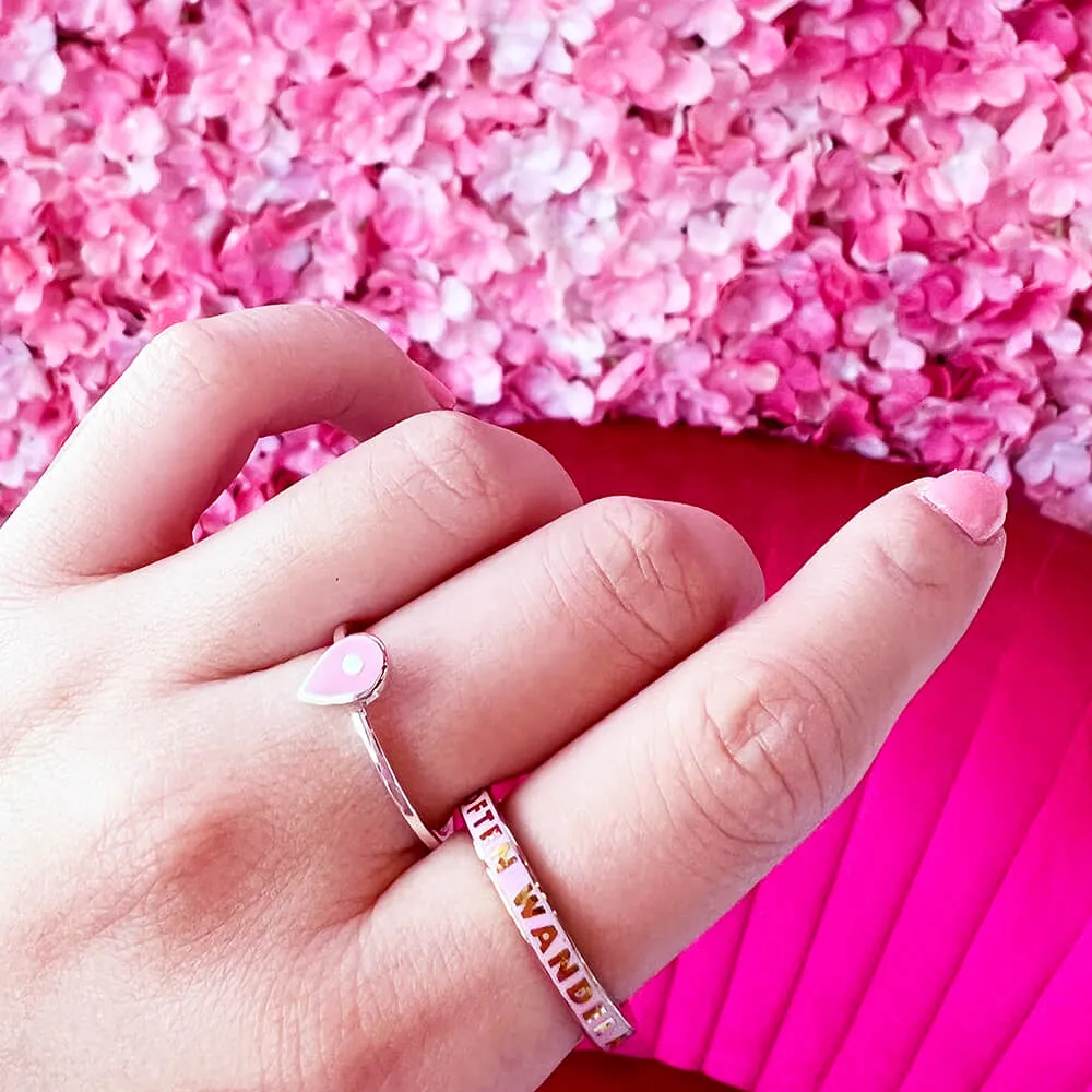 Wander Often Ring, Pink Enamel, Gold