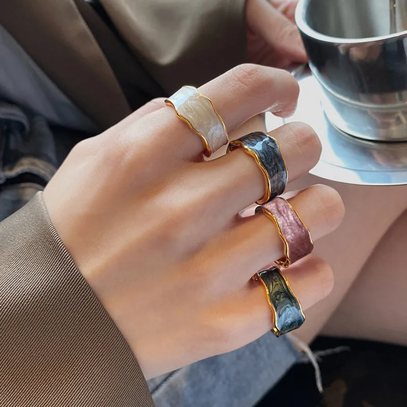 Wholesale Colorful Wave Adjustable Epoxy Enamel Silver Plated Ring