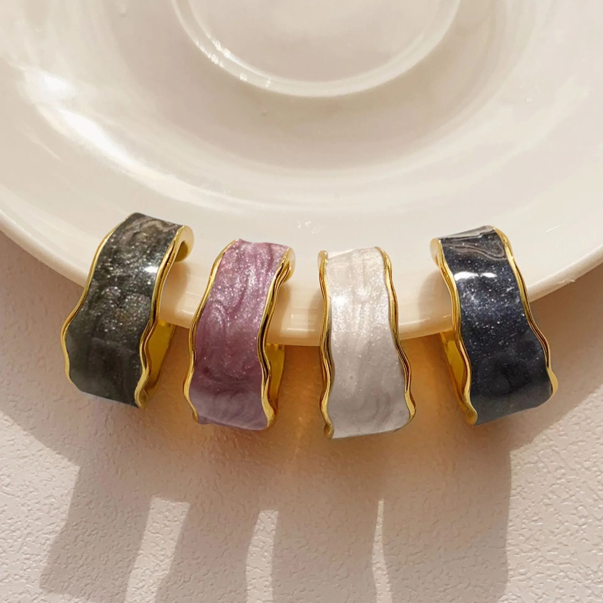 Wholesale Colorful Wave Adjustable Epoxy Enamel Silver Plated Ring